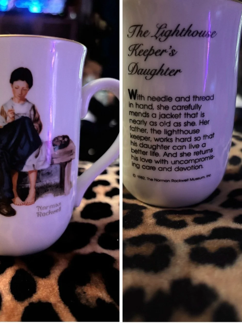 Norman Rockwell White Mug with Multicolor Illustration and Gold Trim set of the